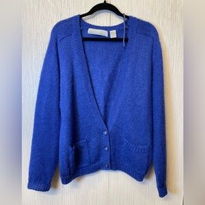 Vintage Bramble Lane Mohair Blend Cardigan – Royal Blue Cozy Y2K Grandpa Sweater